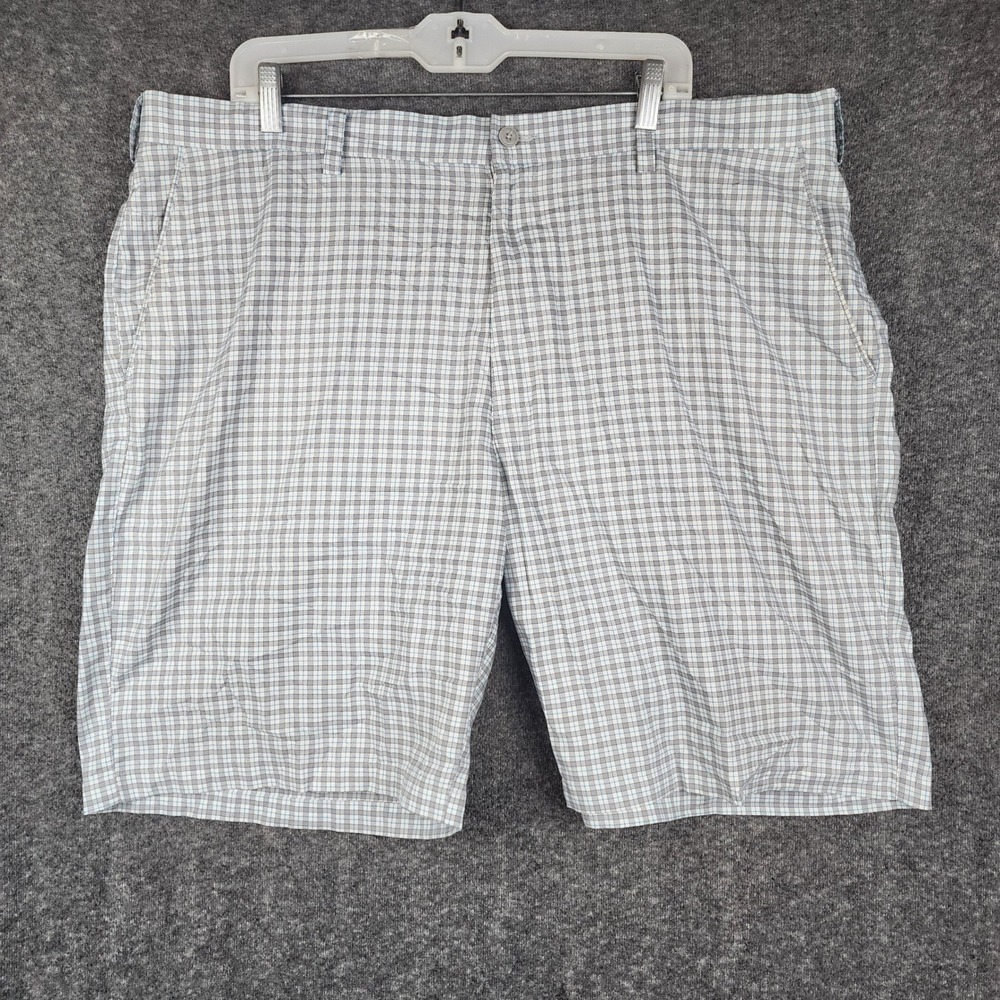 PGA Tour Pro Series Golf Shorts Mens 42 Grey Blue Plaid Flat Front Performance